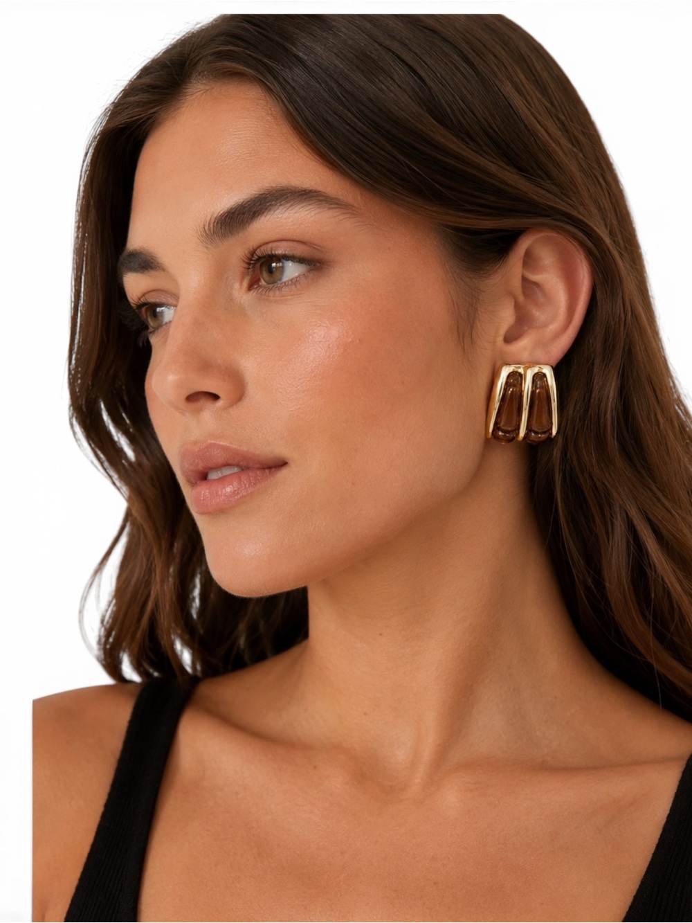 Revolve 8 Other Reasons Revolve Gia Earrings Gold Tone Brown Resin Statement
